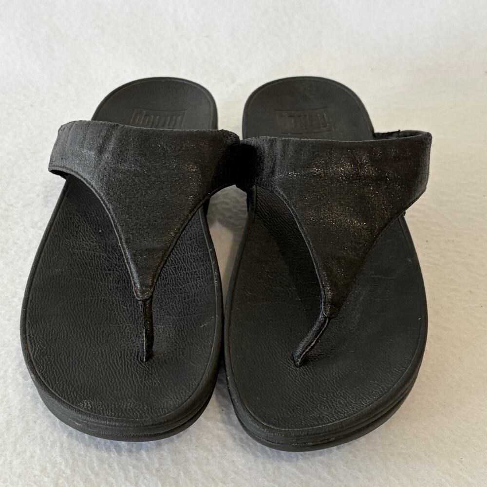 FitFlop Sandals Womens Size 11 Black Shimmer Sparkle Slip On Platform Comfort - Picture 4 of 10